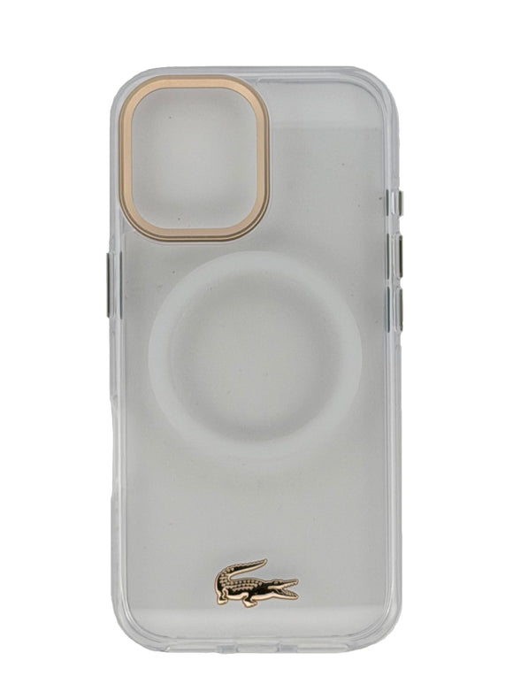 Lacoste Frosted Finish Clear with Gold Edge Case for iPhone 17 - MagSafe Compatible