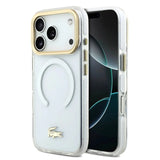 Lacoste Frosted Finish Clear with Gold Edge Case for iPhone 17 Pro - MagSafe Compatible