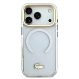 Lacoste Frosted Finish Clear with Gold Edge Case for iPhone 17 Pro - MagSafe Compatible
