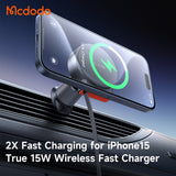 Mcdodo Magnetic Wireless Car Charger for iPhone with Built-in Retractable Cable