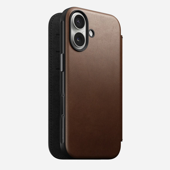NOMAD Brown Modern Leather Folio Case for iPhone 17