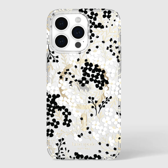 Kate Spade New York Multi-Floral Black & White Pattern MagSafe Case for iPhone 15
