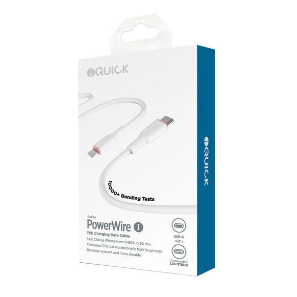 iQuick USB-C to Lightning PowerWire Charging Data Cable 0.5m (White)