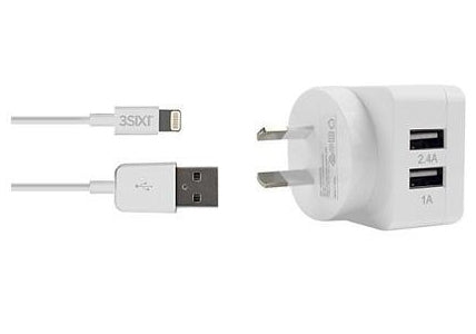 3SIXT Dual USB Wall Charger 3.4A with Lightning Cable White