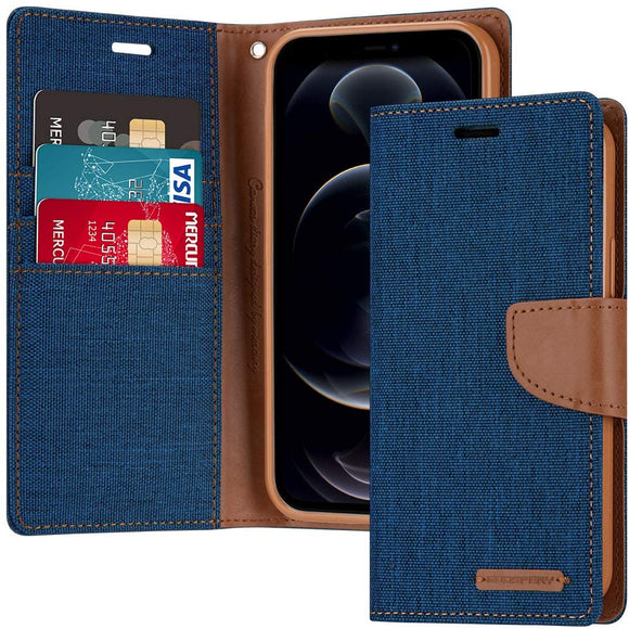 Goospery Canvas Wallet Phone Case for iPhone 14 Plus - Blue