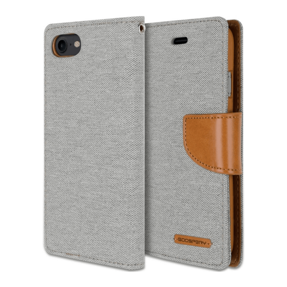 Goospery Grey/Camel Canvas Diary Case for iPhone 7+/8+