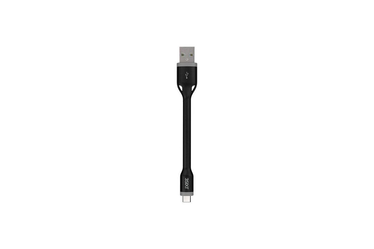 3SixT USB A to USB C Clip & Sync 10cm Cable Black