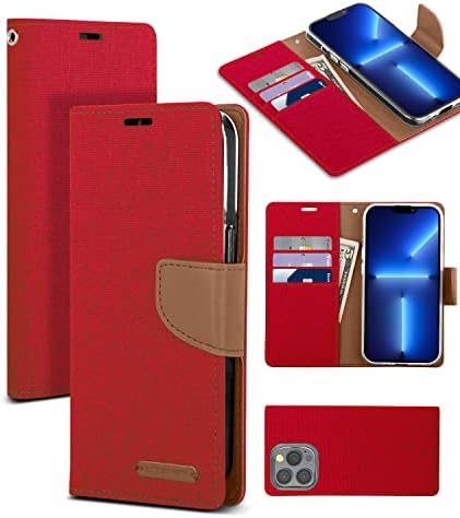 Goospery Canvas Wallet Phone Case for iPhone 14 Pro - Red