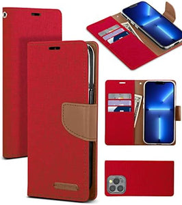 Goospery Canvas Wallet Phone Case for iPhone 14 Pro Max - Red