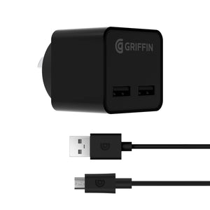 Griffin PowerBlock Dual USB-A Wall Charger with USB-A to Micro USB Cable